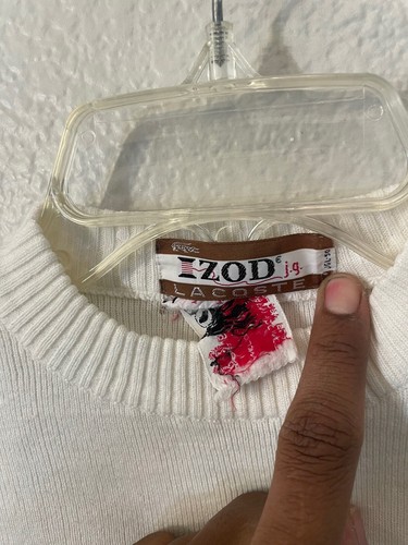 Vintage IZOD Lacoste J.G. White Red Wool Sweater Youth Check Measurements - Picture 3 of 8
