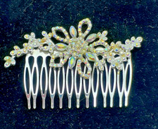 Rhinestones Hair Comb Aurora Borealis Wedding Bridal Vintage Floral 3.5"