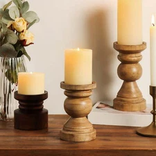 Mainstays 6" Decorative Wood Pillar Candle Holder, Natural