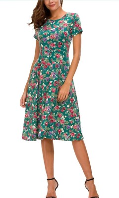 Urban CoCo Women's Floral Print Short Sleeve Flared Midi Dress Size M