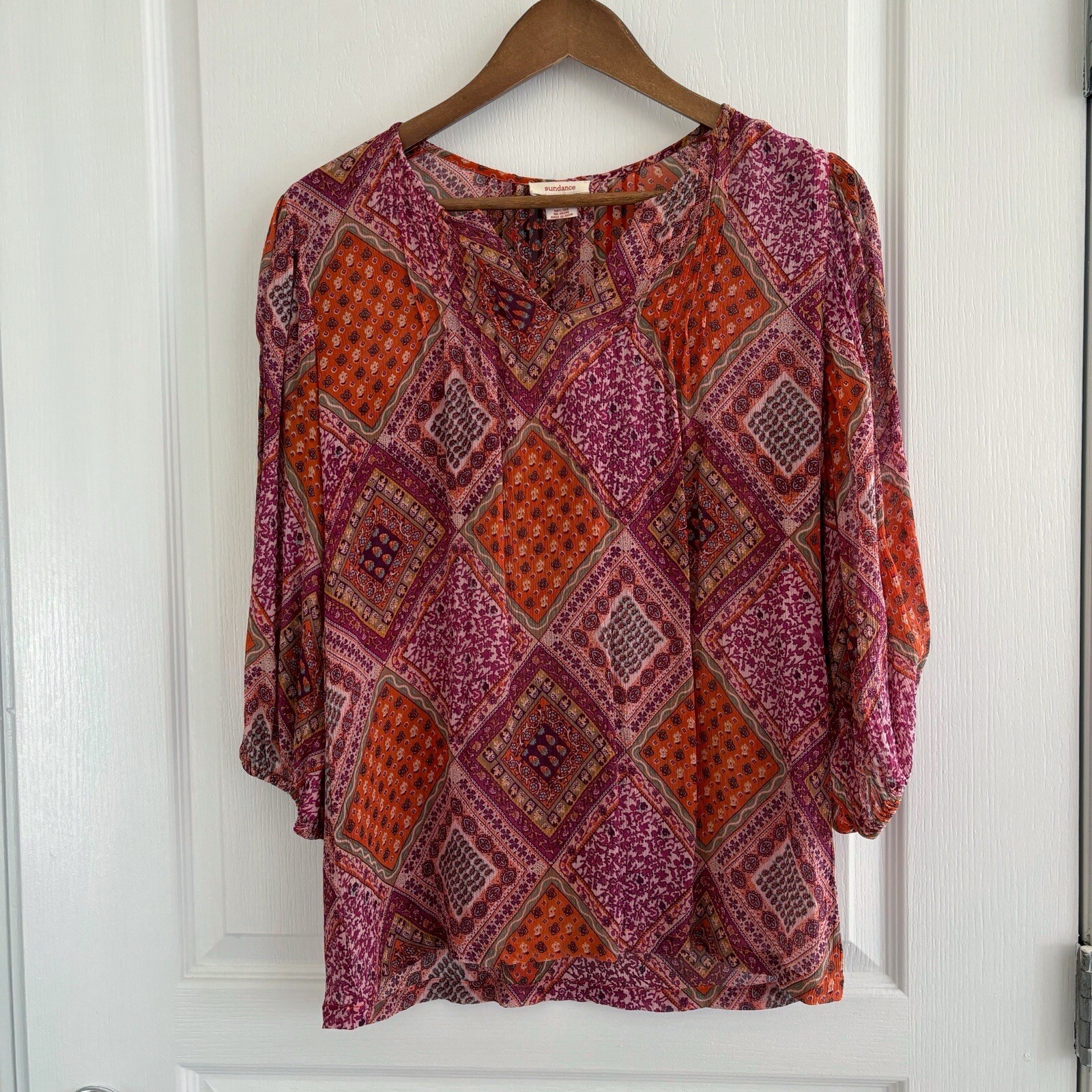 Sundance Silk Patchwork Blouse Medium - image 1