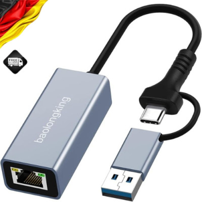 USB 3.0 zu Ethernet Adapter mit USB C zu RJ45 Gigabit LAN 1000Mbps Kabelgebunden
