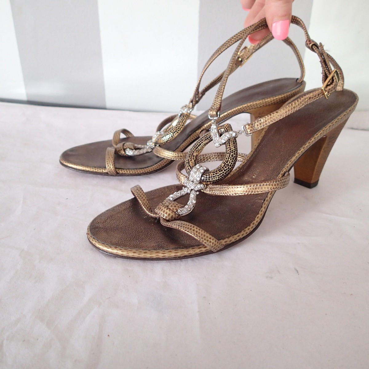 vicini sandals shoes heel sz 36.5,ankle strap,rhinestones 