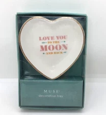 Muse Small Heart Ceramic Trinket Dish Tray "Love You to the Moon and Back" NEW