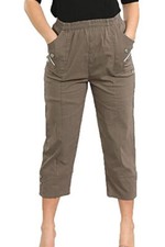 New Ladies Cropped Three Quarter Capri Trouser Cotton Stretchy Summer Casual