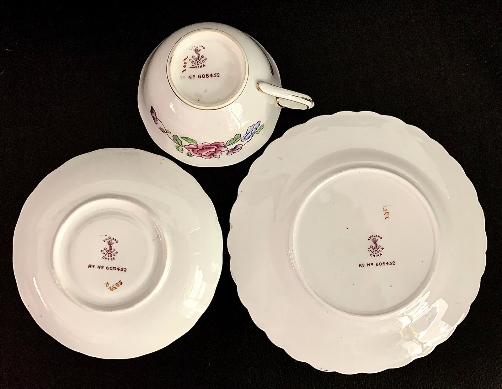 Antique Hand Painted Chelson China Floral Tea Cup Saucer Plate Trio ...