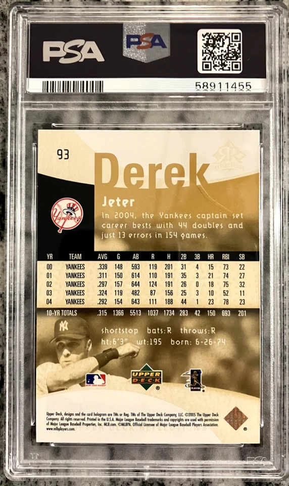 2005 U.D. BASEBALL REFLECTIONS DEREK JETER #93 PSA GRADED MINT "9' NY YANKEESHOF - Image 2 of 2
