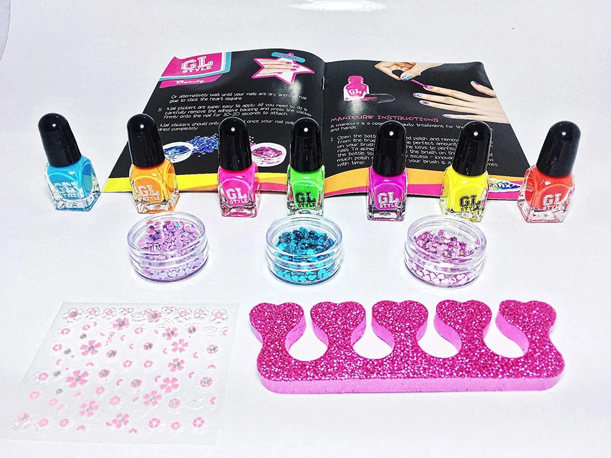 Art Manicure Portable Nail Polish Gift Set with Neon Paint and Glitter Packs