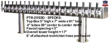 Stainless Steel Draft Beer Tower Made in USA- 20 Faucets - Air Cooled  PTB-20SS 