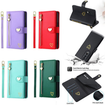 Love Heart Zipper Wallet Phone Case for Huawei Honor 200 100 90 80 70 60 50 X6B