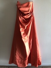 Davids Bridal Bridesmaid Dress, Strapless, Taffeta, Coral, Size 14