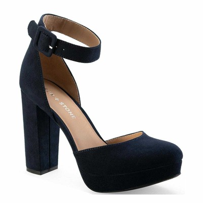 navy block heel pumps