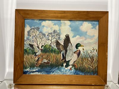 VTG. Oil Painting Of Fall Landscape Ducks by English/Canadian Artist Eva Graham