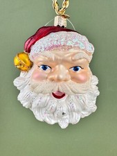 OWC Old World Christmas Glitter Jingle Bell Santa Head Blown Glass Ornament 4''