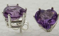 BUTW sterling silver 8x8 facet amethyst heart stud earring 4412T