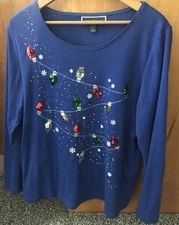 Style & Co Women’s Snowflake Holiday Blouse Size 1X Black