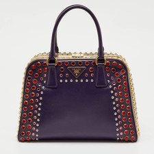 Prada Multicolor Saffiano Patent Leather Crystal Embellished Pyramid Frame