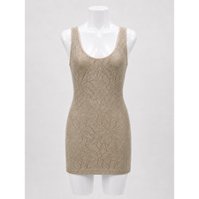 Vintage Beige Gold Fleck Lace Mini Dress Bodycon Y2K Party Clubwear Size 12