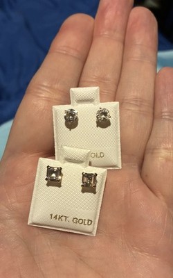10 Karat massive Gelbgold cz quadratische und runde Ohrstecker 2 Paar kein Schrott