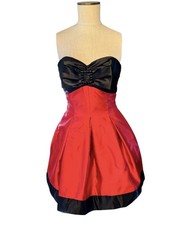 Jessica McClintock Gunne Sax Vtg Cherry Red 90 s Taffeta Strapless Dress Sz 3
