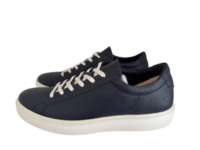 ECCO Soft 60 Marine Blue Navy Pebble Leather White Sole Men US 11-11.5 45
