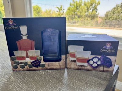 Crown Royal Decanter (750ml) Set & Sphere Ice Mold & Whiskey Glasses