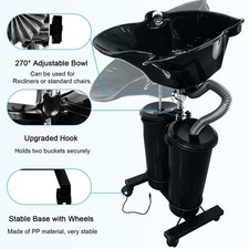 Mobile Salon Shampoo Unit - Height-Adjustable Basin w/ Wheels & Dual Drain Pipes