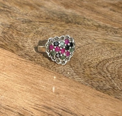 Rubin Smaragd Saphir Markasit Ring Sterlingsilber, Gr. 7
