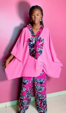 Women's African Print Modern 2pc Top and Pant Medium Size 12 Set