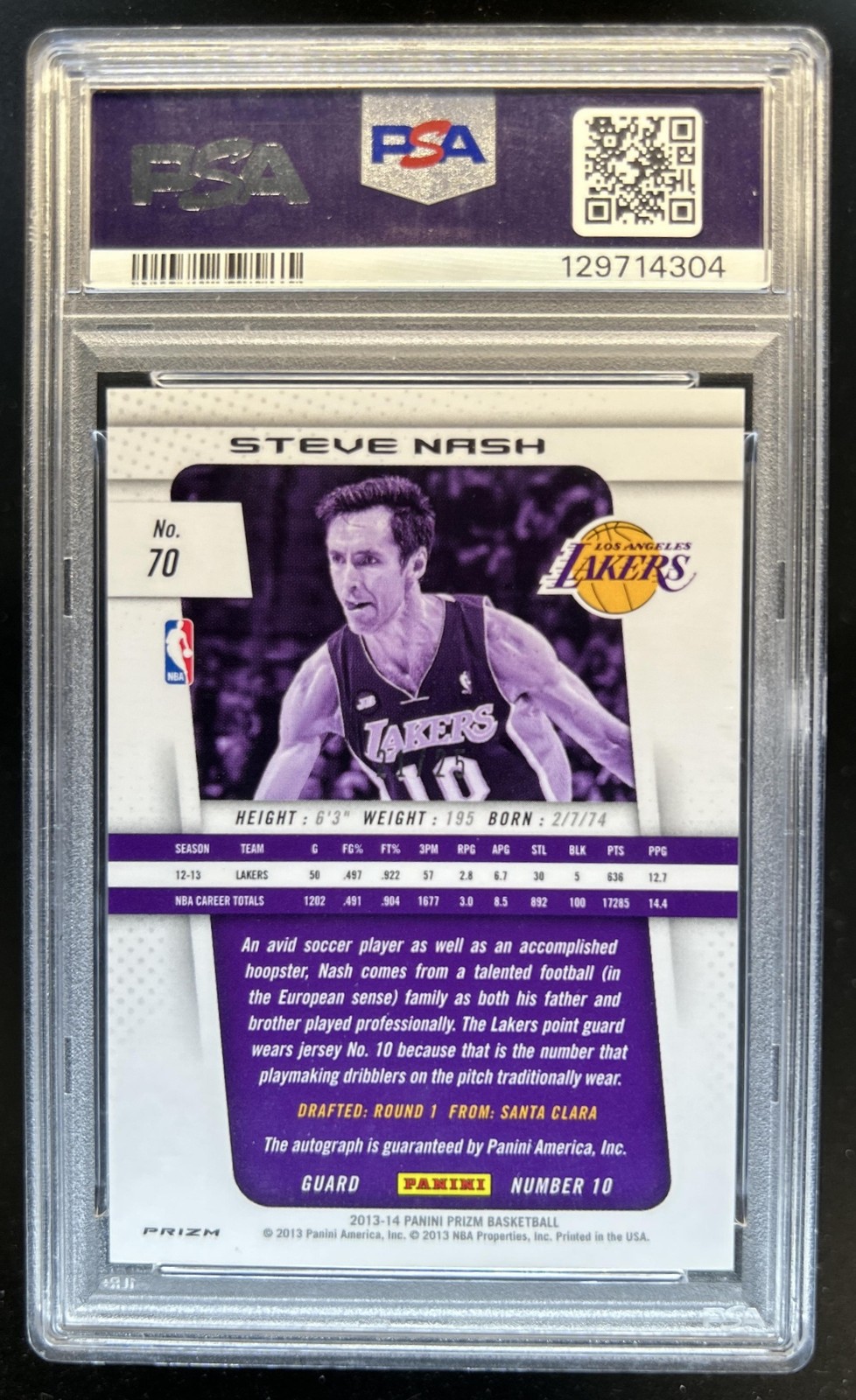 2013-14 Panini Prizm Steve Nash Auto Autograph Prizm #/25 Suns PSA 10 GEM MINT view 2