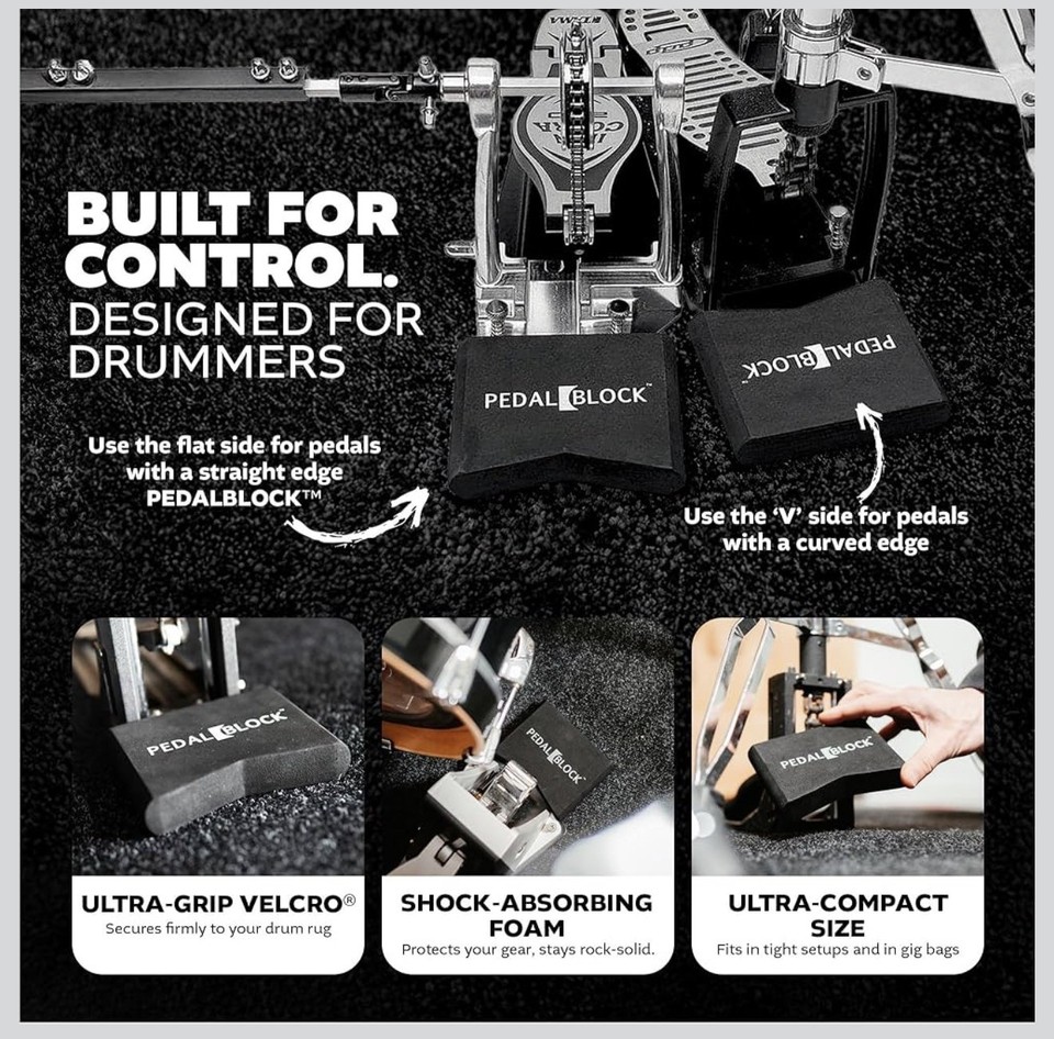 PedalBlock 2er-Set – Rutschstopper Für Hi-Hat, Double-Pedal, Keyboard-Pedal (für Klett-Teppiche)