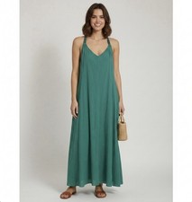Garnet Hill Green Cotton Voile Maxi Dress S Halter Racerback Summer Sundress