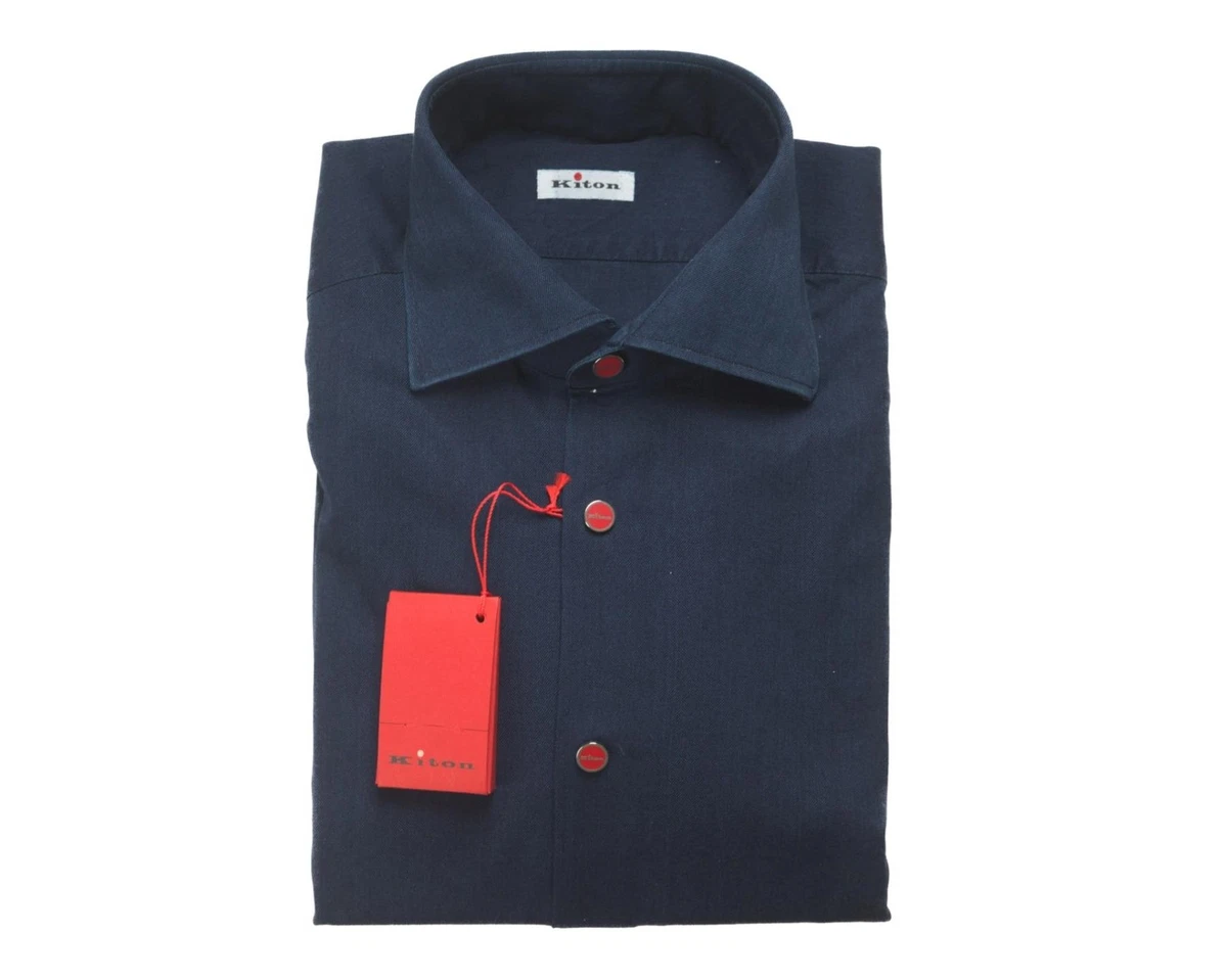 Chemise Kiton Napoli Homme – Coton Uni Bleu Clair/teal – Col Boutonné – Taille 18 – Fabriquée En Italie
