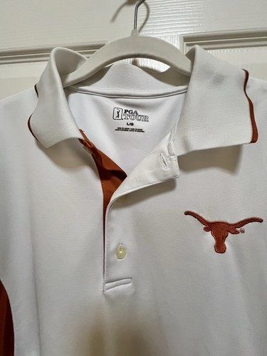 PGA Tour 2 Button Polo Univ Of Texas Longhorns Men’s L Shirt White - Picture 3 of 9