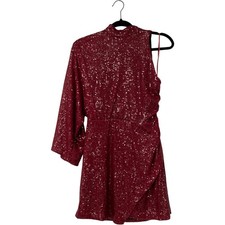 Zara Womens Mini Dress Small Red one sleeve Asymmetric Sequin Party 9806/638 NWT