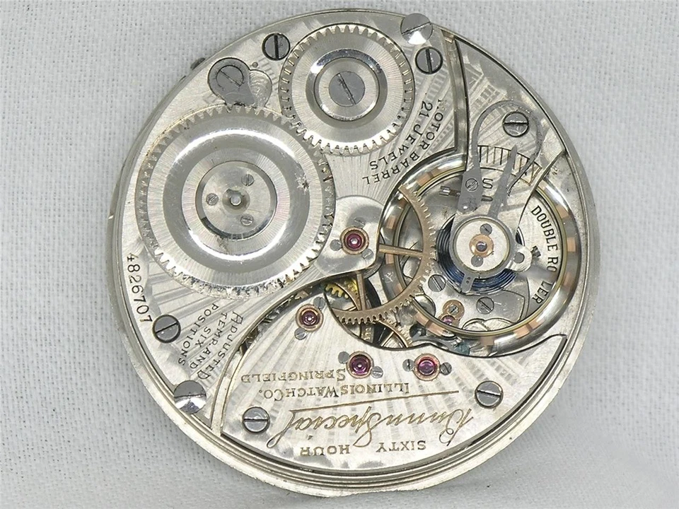 SCARCE 16S ILLINOIS 21 JEWEL 60 HOUR BUNN SPECIAL POCKETWATCH MOV'T & DIAL, RUNS - Image 4 of 4