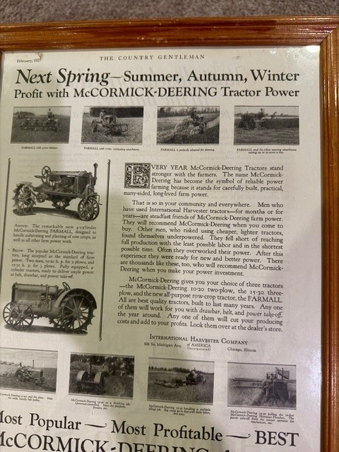 1920s Mccormick /Deering tractors add framed