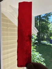 Antique Queen Anne Stained Glass Window Panel Piece Red Hue Privacy