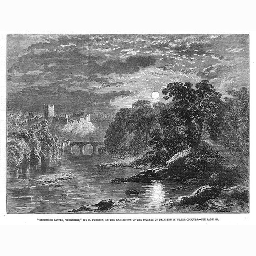 RICHMOND CASTLE Yorkshire by G Dodgson - Antique Print 1862