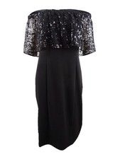Calvin Klein Women's Off-The-Shoulder Sequined Lace Dress (4, Black)