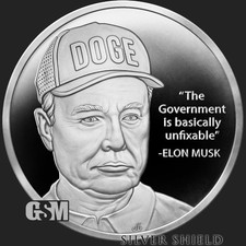 2026 - UNFIXABLE ELON MUSK 1oz .999 Fine Silver Shield Round Proof  MICROMINTAGE
