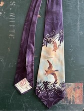 Vtg 40's Duck Theme Purple Silk Hand Painted Neck Tie