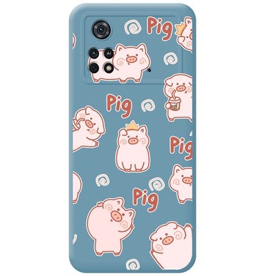 Funda Silikon Flüssig Blau Für Xiaomi POCO M4 Pro 4G Design Schweine Zeichnungen