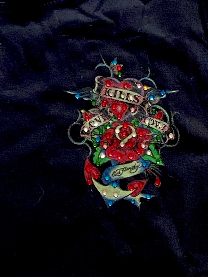 NUEVA~RARA~ Camiseta Ed Hardy KIDS VINTAGE Y2K LOVE KILLS Bling NIÑOS Grande 10/12 Foto 2 de 3
