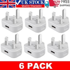 6 Pack UK USB Wall Charger 3 Pin Plug Mains Adapter For Phones, Tablets Power-