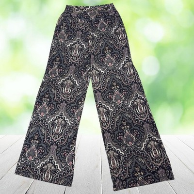 CLARA SUNWOO Wide Leg Pants Paisley Jersey Pull On Blue Boho Palazzos Size M USA
