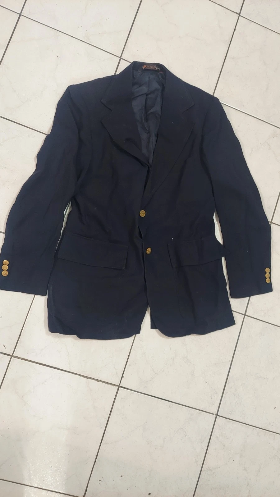 Men's Vintage Blazer Jacket Blue Navy Gold Buttons 1970's By Catalano Y2K