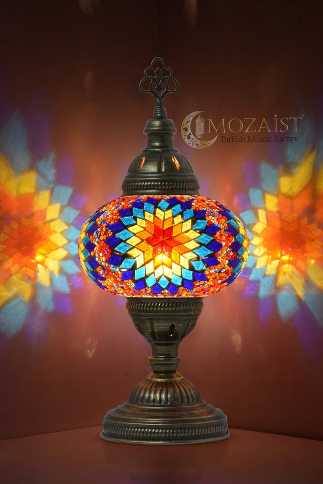 Bombilla LED gratuita incluida - Lámpara de mesa de mosaico turco hecha a mano, estilo boho marroquí Foto 4 de 4