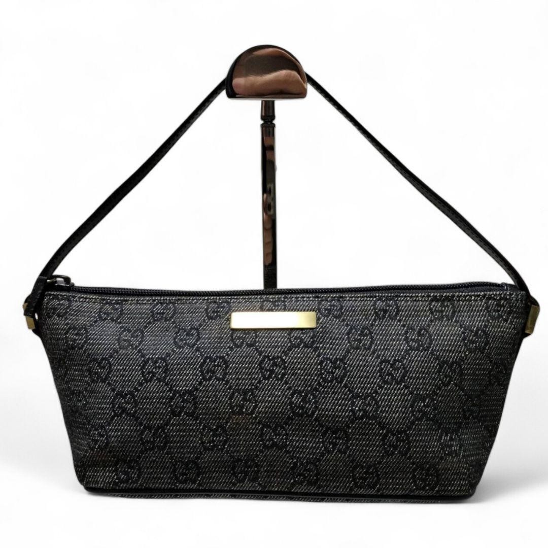 GUCCI GG Accessory Pouch Handbag Black Canvas Used Authentic From Japan thumbnail 11