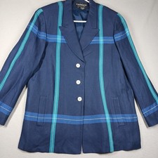 VTG 90s Liz Claiborne Collection Women 14 Petite Linen Plaid MULTICOLOR Blazer